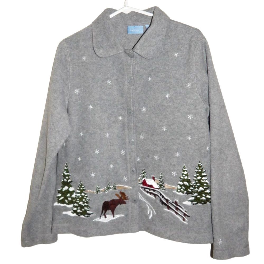 Croft & Barrow Snowy Winter Scene Cardigan Women’s Medium Vintage Holiday